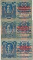 1913. 20K (3x) mindhárom "Deutschösterreich" és hamis "Vörösdandár" felülbélyegz...