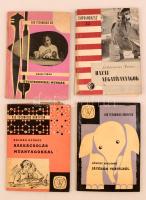 Vegyes fotó és barkácskönyvtétel, 4 db; 3 db. a Kis Technikus Könyvtár sorozatból, 1 db. a Fotosorozatból, változó állapotban: Gönczy Miklósné: Játékok textilből. Kis Technikus könyvtár. Budapest, 1965, Táncsics Könyvkiadó. Kiadói papírkötés.  Kálmán György: Barkácsolás műanyagokkal. Kis Technikus könyvtár. Budapest, 1964, Táncsics Könyvkiadó. Kiadói papírkötés.  Garai Tibor: Üvegtechnikai munkák. Kis Technikus Könyvtár. Budapest, 1963, Táncsics Könyvkiadó. Kiadói papírkötés. A borító hiányos, szakadt.   Lukácsovics Ferenc: Haza negatívanyagok. Fotosorozat 22. Budapest, 1959, Műszaki Könyvkiadó. Kiadói papírkötés. A kötése laza, sérült.