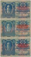 1913. 20K (3x) mindhárom Deutschösterreich felülbélyegzéssel és hamis Főszolgabíró Pancsova felülbélyegzéssel (fake overprint) T:III,III-