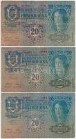 1913. 20K (3x) mindhárom "Deutschösterreich" felülbélyegzéssel és hamis "Főszolgabíró...