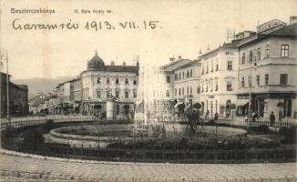 Besztercebánya, Banska Bystrica; IV. Béla király tér, Kohn J. üzlete, Nemzeti Szálló, kiadja Machold F. / square, shop, hotel (EK)