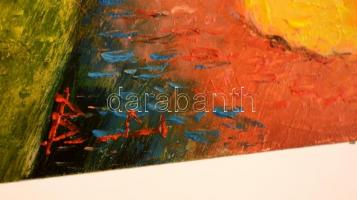 Olvashatatlan jelzéssel: Séta a parkban. Olaj, farost, 30×20 cm