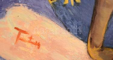 Olvashatatlan jelzéssel: Pihenő nők. Olaj, farost, 30×40 cm