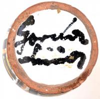 Gorka Lívia (1925-2011): Fekete-sárga csíkos váza, festett, mázas kerámia, jelzett, restaurált, az a...