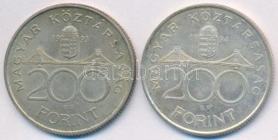 1993. 200Ft Ag "MNB" + 1994. 200Ft Ag "Deák" T:2
Adamo F13, F13.1