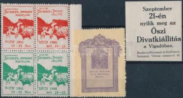 1909-1913 Antik-, Divat- és Kutyakiállítás levélzárók, közte 4-es tömb