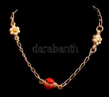 Ezüst(Ag) katicabogaras-virágos gyerekkarlánc, jelzett, h: 18,5 cm, nettó: 3,8 g