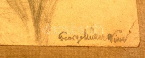 Olvashatatlan jelzéssel: Férfi portré. Ceruza, papír, üvegezett keretben, 21×16 cm