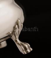 Ezüst(Ag) oroszlántalpas fűszertartó, üvegbetéttel, jelzett, d: 6 cm, m: 4 cm, nettó: 39 g