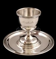 Ezüst(Ag) tojástartó "Michele" felirattal, jelzett, d: 9,8 cm, m: 6,5 cm, nettó: 76,2 g