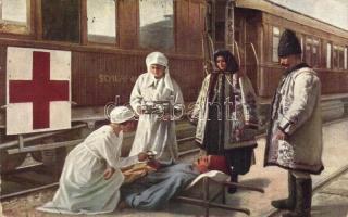 Österreichischer Sanitätszug in der Bukowina / WWI K.u.K. military hospital train in Bukovina, Red Cross nurses