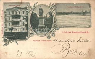 1898 Balatonfüred, Erzsébet udvar, Kisfaludy Sándor szobor, Hidegfürdő, kiadja Krausz A fia (lyukak / pinholes)