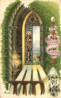 Boldog Magyar Húsvétot / Easter greeting art postcard, s: Bozó