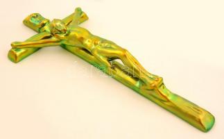 Zsolnay eozin mázas feszület, jelzett, hátoldalán gyári máz hibával, m:33 cm