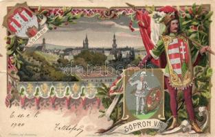 Sopron, Sopron vármegye címere; Athenaeum Rt. kőnyomdája, floral, litho (b)