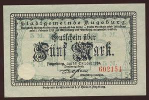 Német Birodalom/Császárság/Augsburg szükségpénz 1918. 5M T:I