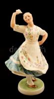 Zsolnay porcelán néptáncos lány, kézzel festett, jelzett, nagyon apró kopásnyomokkal, m: 22,5 cm
