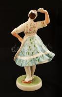 Zsolnay porcelán néptáncos lány, kézzel festett, jelzett, nagyon apró kopásnyomokkal, m: 22,5 cm