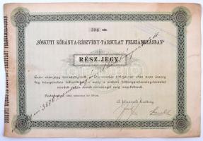 Budapest 1885. Sóskút Kőbánya-Részvény-Társulat Felszámolásban részjegy (részvény), bélyegzéssel T:II,II- tűnyom