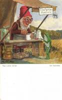 Der Apotheker / art postcard, Kunstverlag Fingerle & Co. humour, frog, s: Paul Lothar Müller