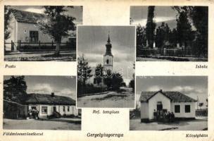 Gergelyiugornya, Községháza, földművesszövetkezet, posta, református templom, iskola, kiadja özv. Horváth Richárdné (fa)