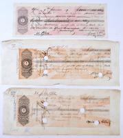 Budapest / Pest / Pápa / Ausztria - Ofen(?) 1869-1915. 9db klf váltó, részben vagy egészen kitöltve, bélyegzésekkel, köztük lyukasztással érvénytelenített darab T:II-III lyuk.
