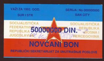 Jugoszlávia/Bosznia 1992. Novcani bon "000"-ás minta T:I