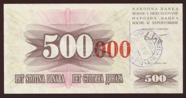 Bosznia 1992. 500.000D nem kiadott bankjegy! T:I RRR!!!