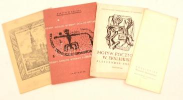 Ex librisekről szóló katalógusok, 4 db, lengyel nyelven, sok érdekes adattal, és illusztrációkkal. Különféle kiadásban, papír kötésben, változó állapotban. / Ex libris Catalogues, 4 pc, in polish language, paperbinding, with a lot of interesting informations, and illustrations.