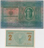 1912. 100K + 1914. 2K "C" sorszámjellel, mindkettő hamis "Mohács Város Pénztári Hivat...