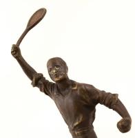 Jelzés nélkül: Teniszező férfi. Spiáter, ragasztott ütővel, alabástrom talapzattal, m:25 cm