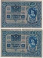 1902. 1000K (2x) mindkettő "Deutschösterreich" felülbélyegzéssel T:III,III-