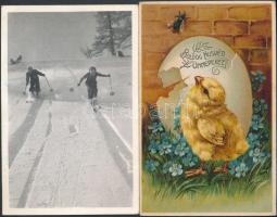 21 db főleg RÉGI motívumlap, vegyes minőség; üdvözlőlapok, lithok / 21 mostly old motive cards, mixe...