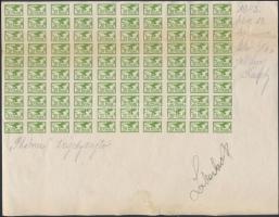 194.Turulos tagdíj-segély bélyeg 20f ívsarki 100-as ívdarabban