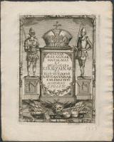 cca 1773-1779 Buda, Magyar országnak hatalmas és ditsőséges királyainak és első vitézkedő kapitányainak emlékeztető koporsó épülete, Binder János Fülöp rézmetszete, 18x14 cm