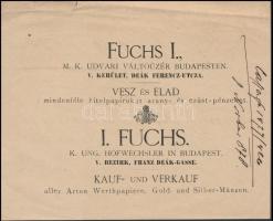 1878 Bp., Fuchs I. m. kir. udvari váltóüzér(éremkereskedő) reklámos szórólapja