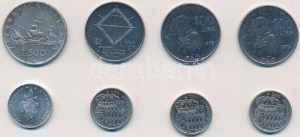 8db-os vegyes olasz, monacói, és vatikáni fémpénz tétel, közte Olaszország 1959R 500L Ag "Kolum...