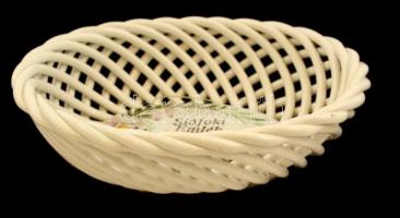 Hollóházi Riolit áttört kosárka "Siófoki emlék" felirattal, kézzel festett, jelzett, hibát...