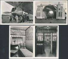 cca 1930 12 db hátoldalán nyomtatva feliratozott fotó a Graf Zeppelin léghajóról, eredeti papírtokjá...