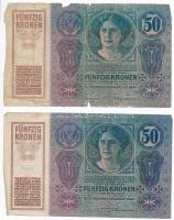 1912. 100K + 1914. 50K (5x) T:III,III- szakadás