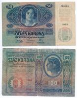 1912. 100K + 1914. 50K (5x) T:III,III- szakadás