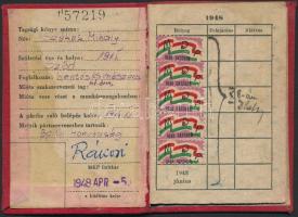 1948-1949 Magyar Kommunista Párt tagsági könyve, Rákosi Mátyás aláírásával, és MDP-s bélyegekkel