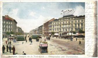 1899 Budapest VI. Oktogon tér és Teréz körút, villamosok, Budapest Képes politikai napilap (vágott / cut)