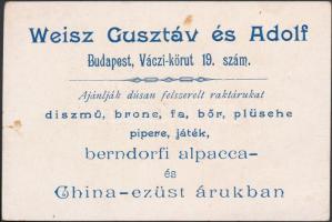 cca 1900 Budapest, Weisz Gusztáv és Adolf áruháza, Váczi körút 19. Litho reklámkártya / Hungarian advertising card, 8×12 cm