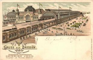 Dresden, Personen Hauptbahnhof / railway station, litho (EK)