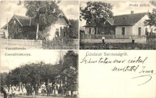 Sarmaság, vasútállomás, Posta épület, Csendőrlaktanya, kiadja Domokos Irma / railway station, post office, gendarme barrack