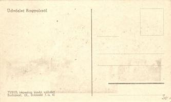 Ragyolc, Radzovce; templom, üzlet, Turul képeslap kiadó vállalat, országzászló / church, shop, Hunga...