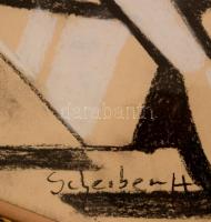 Scheiber jelzéssel: Padon ülő nő. Vegyes technika, papír, keretben, 33×23 cm