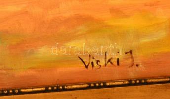 Viski jelzéssel: Utca részlet szekérrel . Olaj, falemez, kertben, 50×62 cm