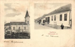 Illyefalva, Ilieni; templom, Duducz Zoltán üzlete és általa írt levél / church, shop, letter by the shop owner (b)